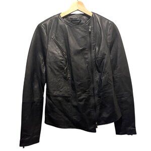 Authentic Vintage De Luxe Italian Black Leather Jacket Sz Women 44 M Zippers